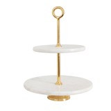 Marble and Metal 2-Tiered Serving Tray with Handle