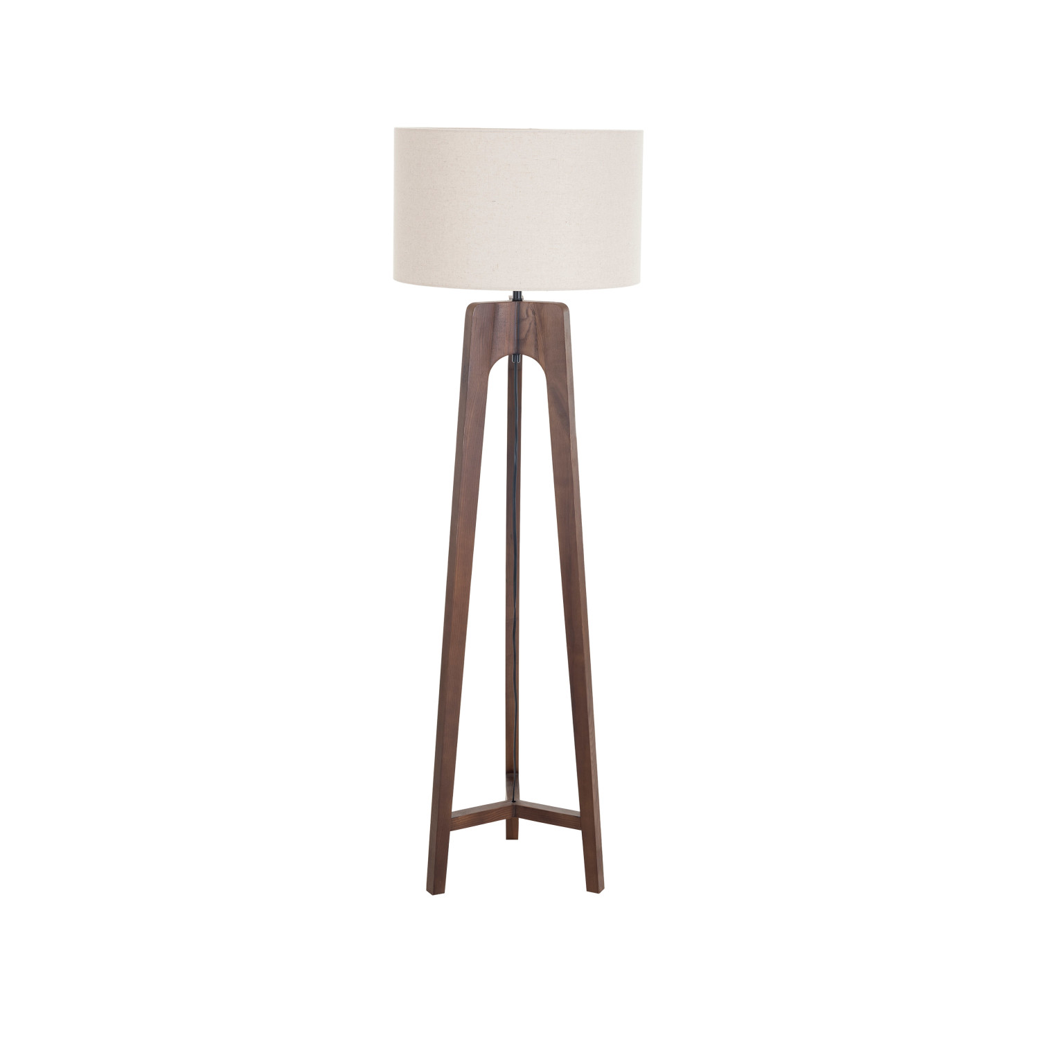 Rubberwood Tripod Floor Lamp w/ Linen Shade