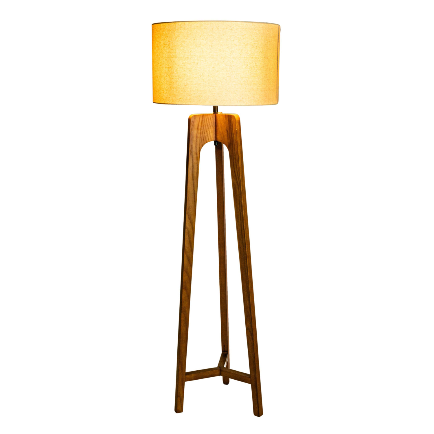 Rubberwood Tripod Floor Lamp w/ Linen Shade