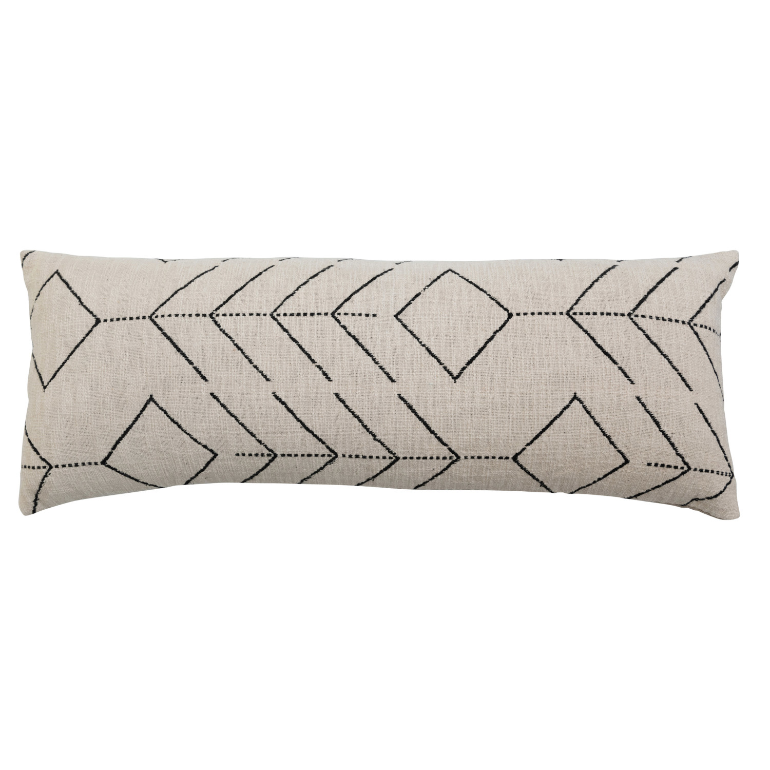 36" x 14" Cotton Embroidered Lumbar Pillow w/ Chevron Embroidery
