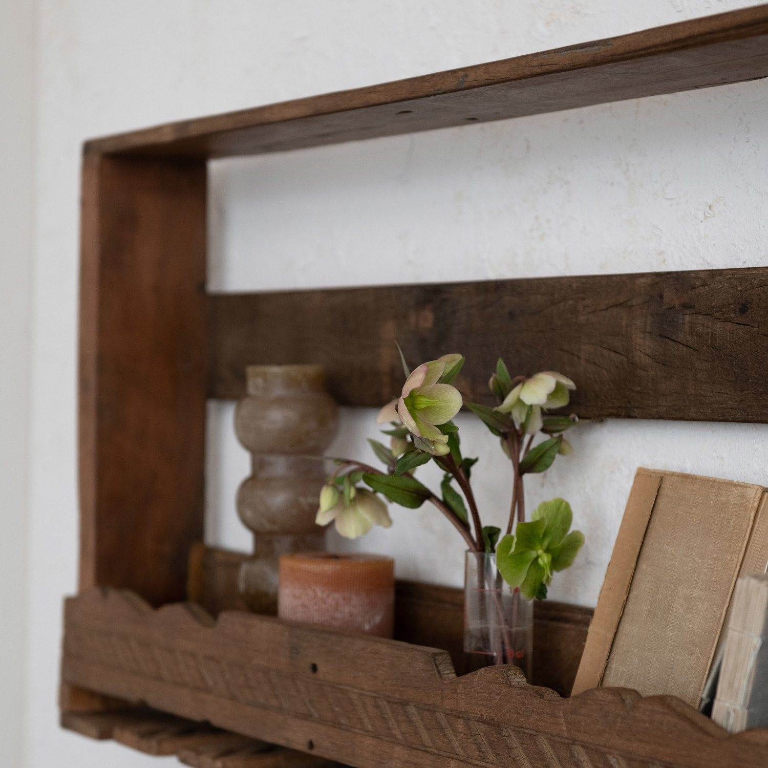 36"W x 5"D x 18"H Reclaimed Wood Wine Glass Wall Rack w/ Shelf (Holds 9