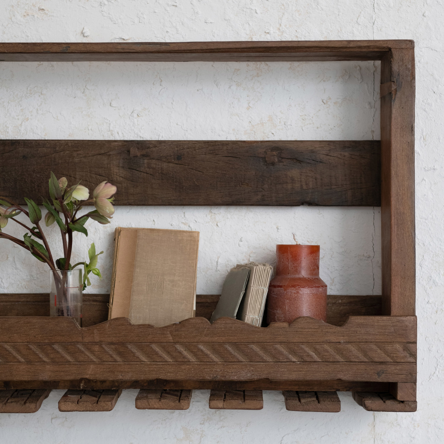 36"W x 5"D x 18"H Reclaimed Wood Wine Glass Wall Rack w/ Shelf (Holds 9