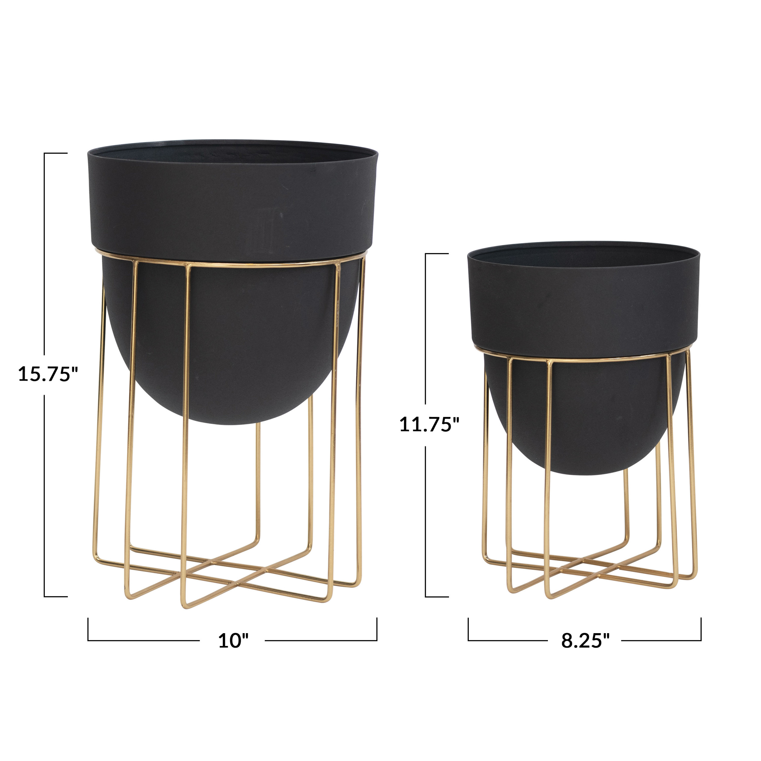 Black Metal Planters with Gold Finish Stands