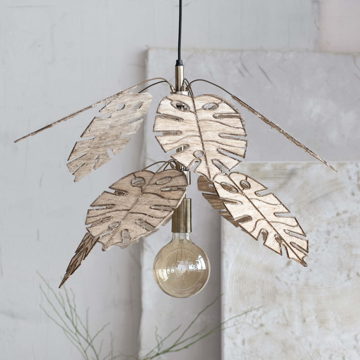 Metal Banana Fiber Leaf Pendant Lamp Antique Brass Finish 6 Cord KD
