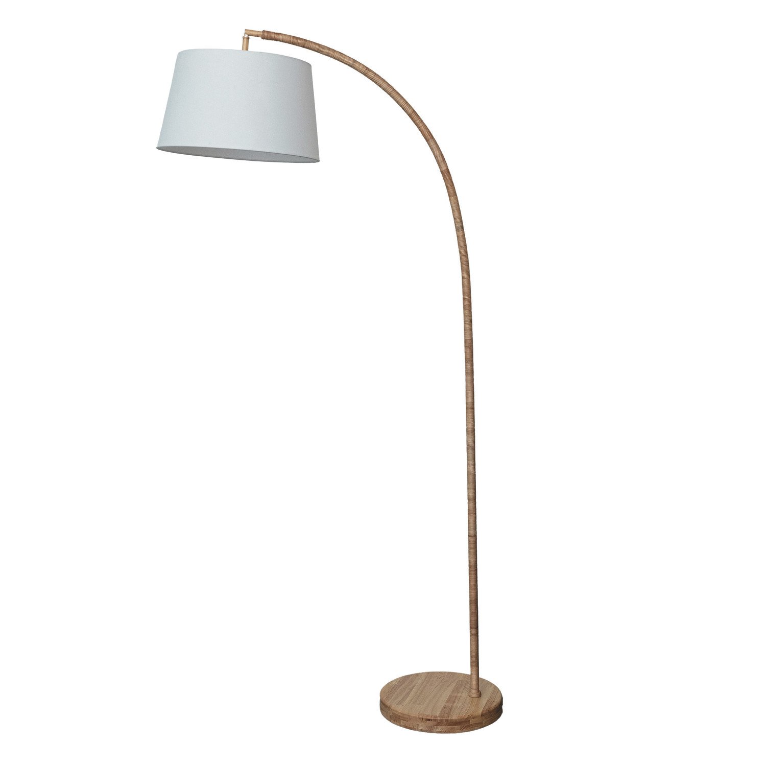Wood Rattan Arc Floor Lamp w Fabric Shade Natural