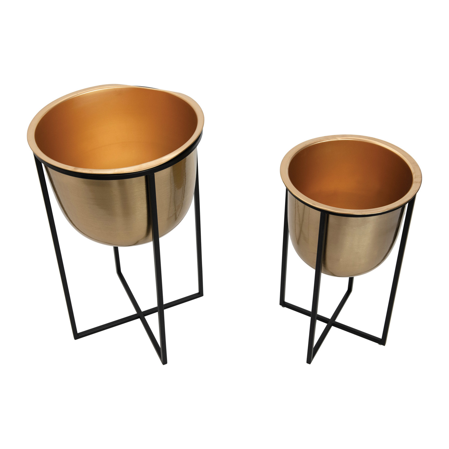 15" Round x 24"H & 12" Round x 20"H Metal Planters w/ Stands, Black