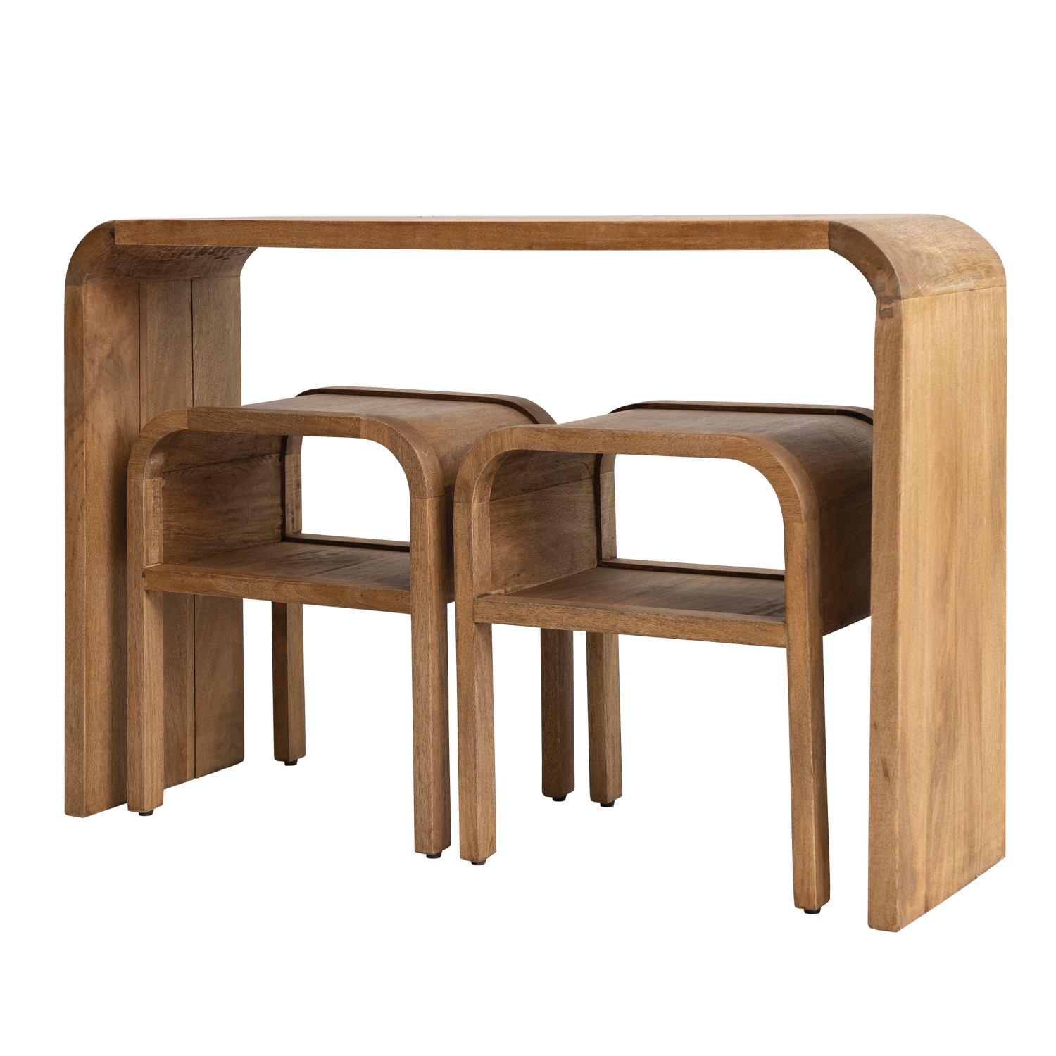 Mango Wood Table w/ Waterfall Edge & (2) Side Tables w/ Shelves