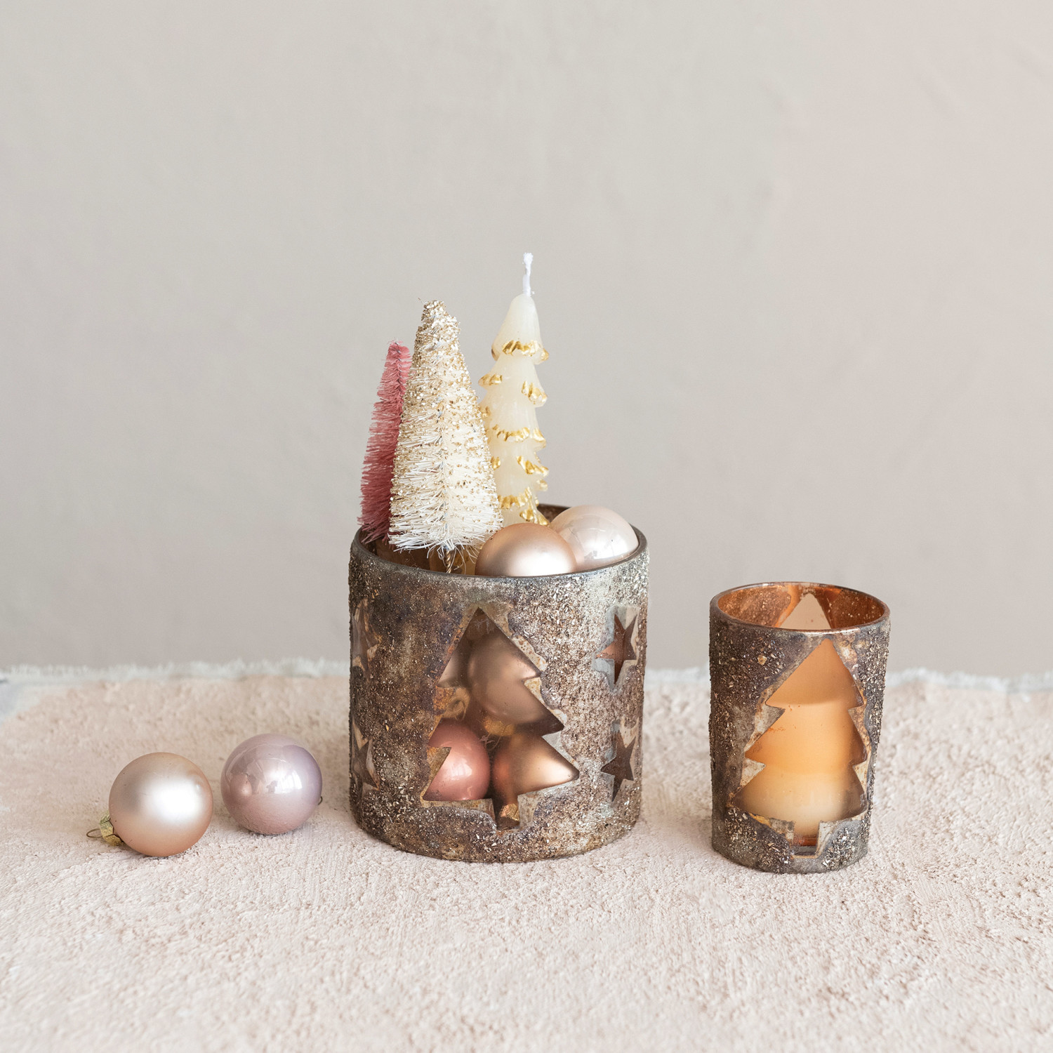Mercury Glass Tealight/Votive Holder w/ Laser Etched Trees