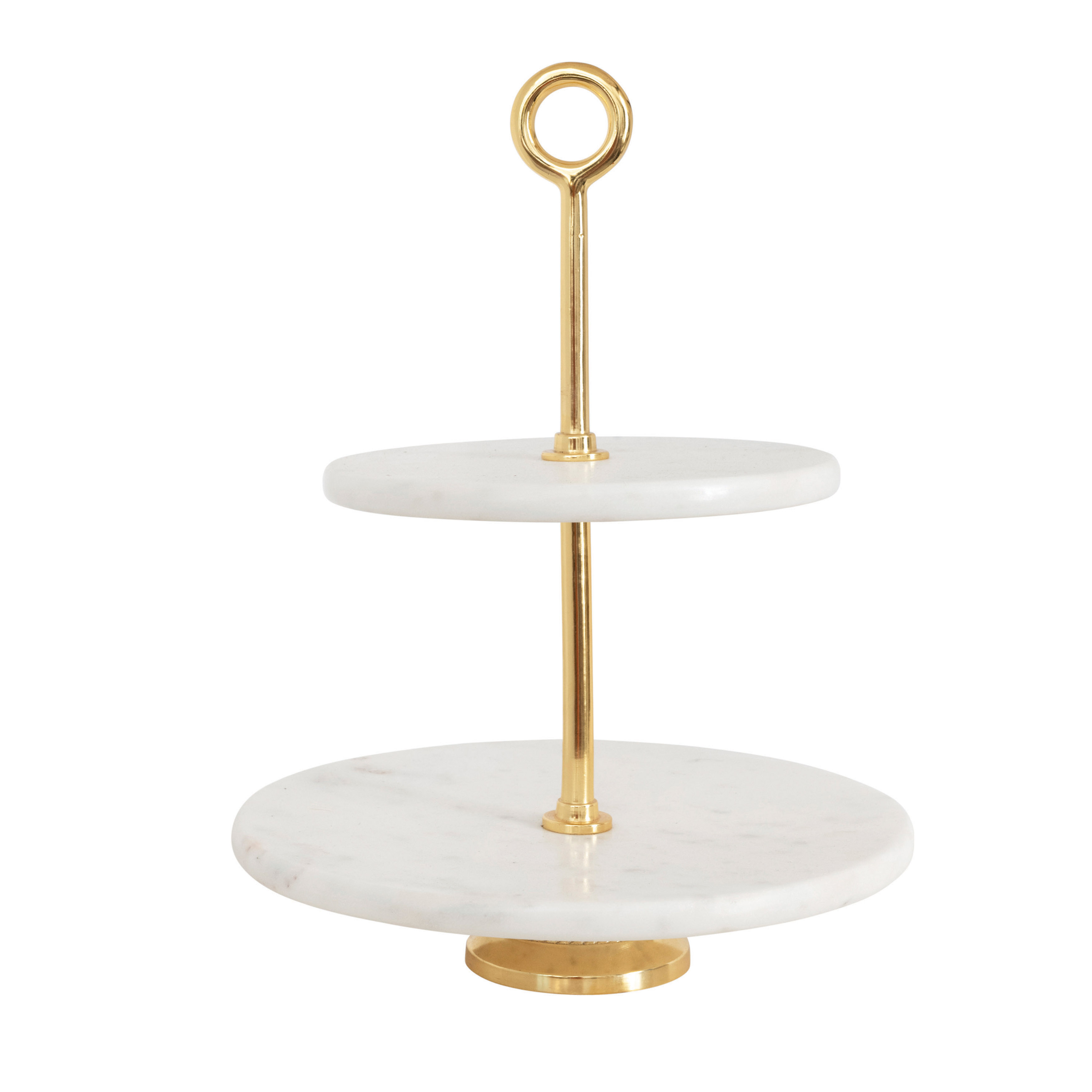 Marble and Metal 2-Tiered Serving Tray with Handle
