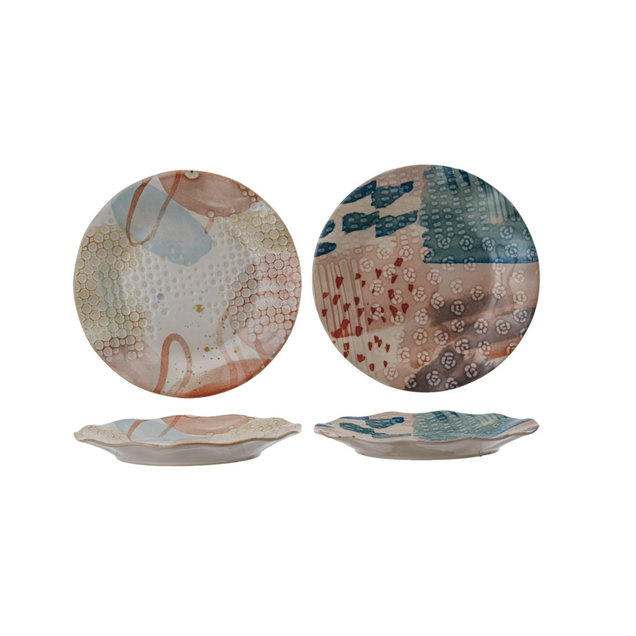 Abstract Color Plate Printed Stoneware Plate w/ Abstract Design, Multi Color, 2 Styles