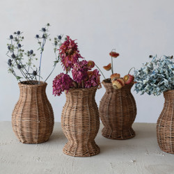 Removeable Glass Insert Hand-Woven Rattan Vase with Removable Glass Insert, Natural, 4 Styles