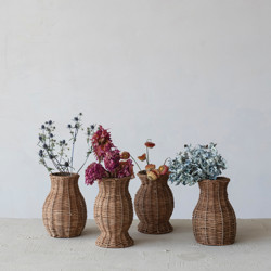 Removeable Glass Insert Hand-Woven Rattan Vase with Removable Glass Insert, Natural, 4 Styles