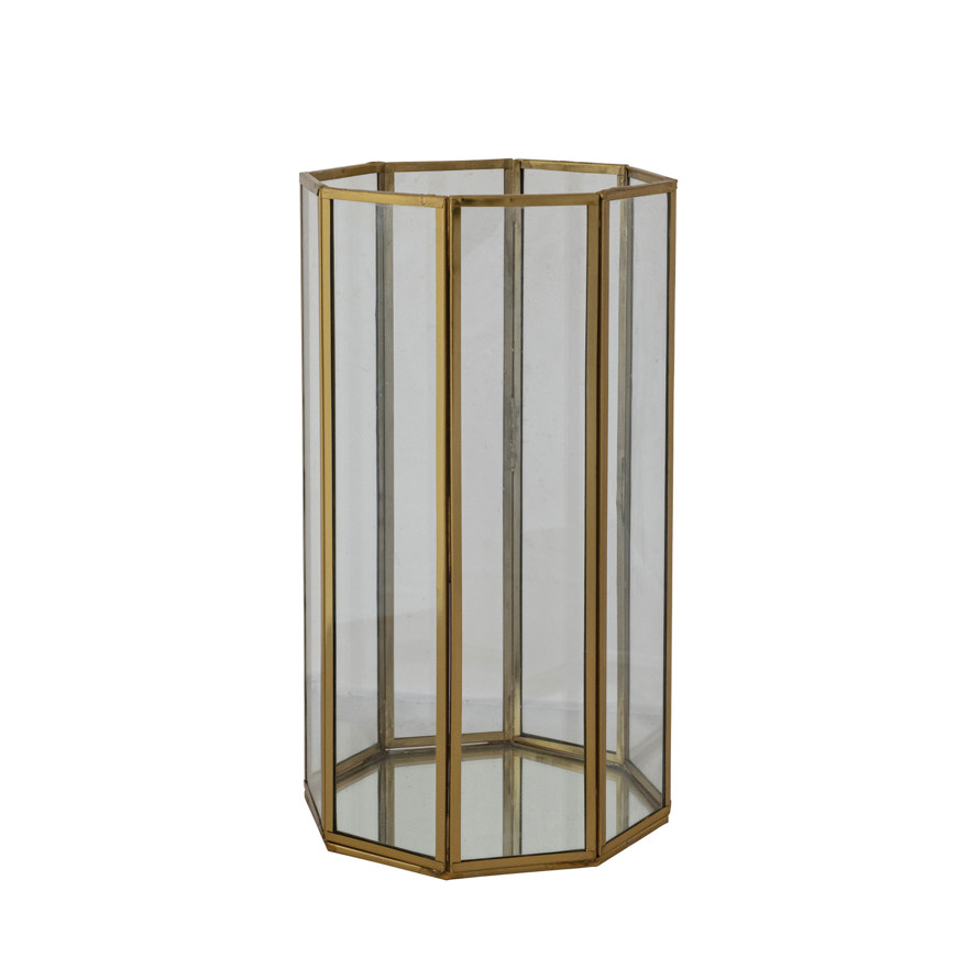 Octagonal Holder Glass & Brass Octagon Shaped Candle Holder/Container with Mirrored ...