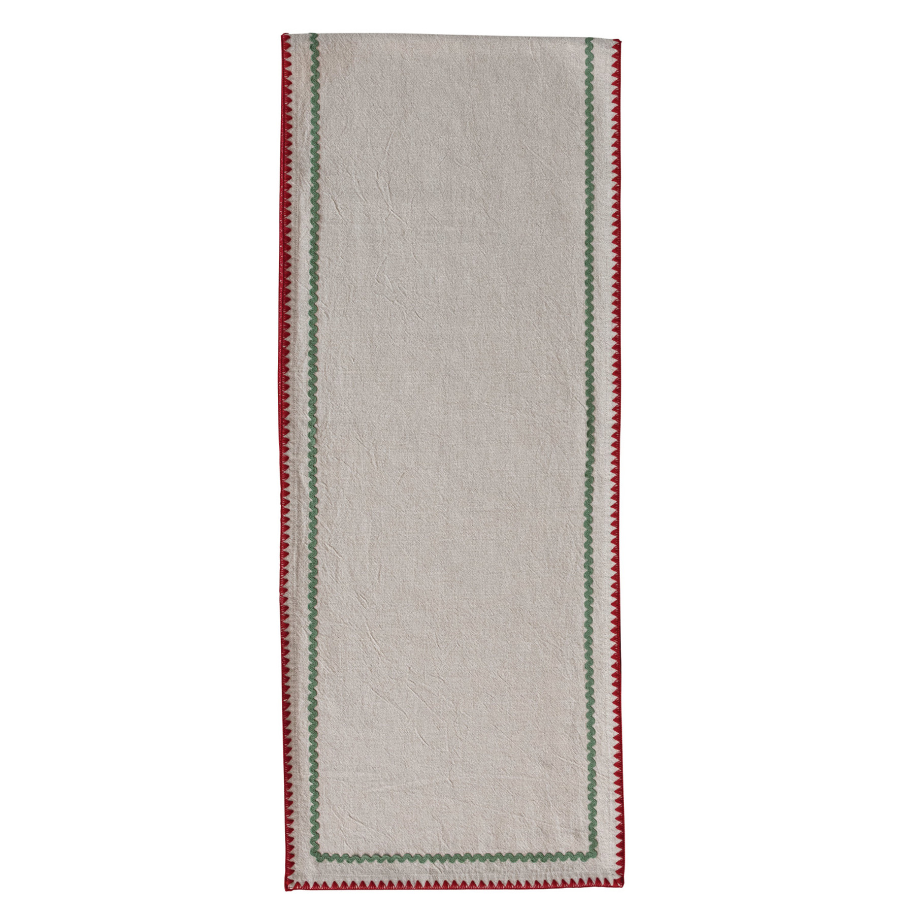 Red Ric Rac Table Runner Woven Cotton Table Runner with Stitched Edge & Ric Rac Trim