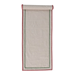 Red Ric Rac Table Runner Woven Cotton Table Runner with Stitched Edge & Ric Rac Trim